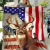 Deer Hunting Us Flag Fleece Blanket
